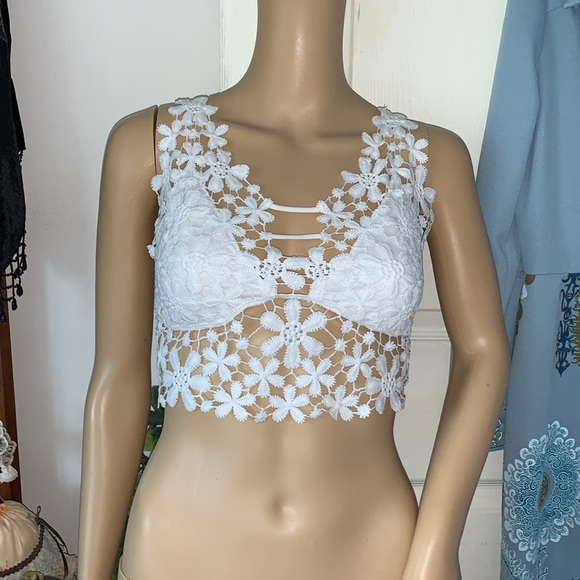 White lace backless long bustier bralette bra crop top M - Picture 10 of 10